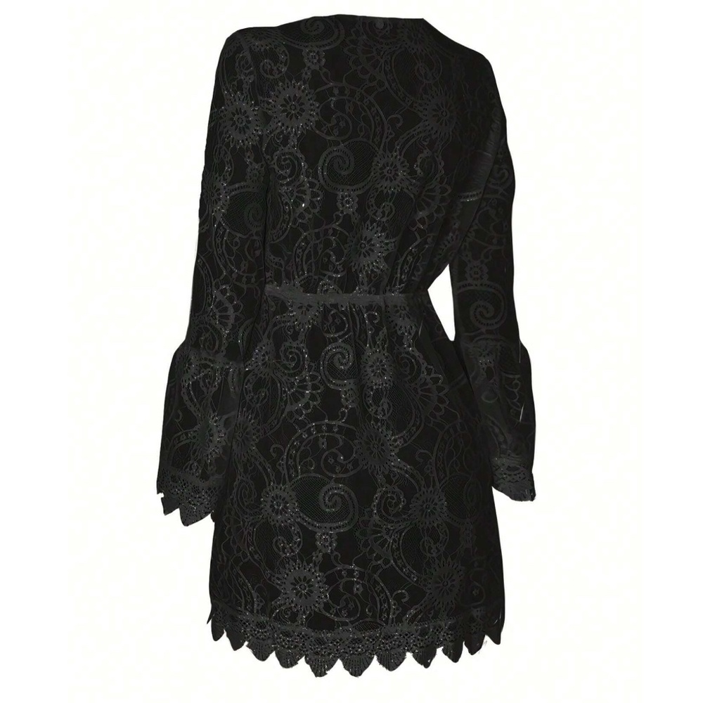 Boho Sheer Stretchy Waist Beach Swim Cover up - Picture 4 of 10